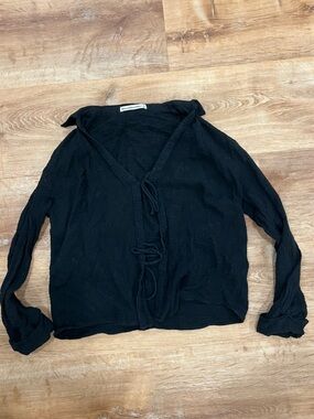 Abercrombie Long-Sleeve Oversized Tie-Front Gauzy Shirt